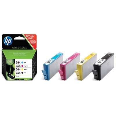 Pack de 4 tinteiros HP 364 ciano, magenta, amarelo e preto com embalagem