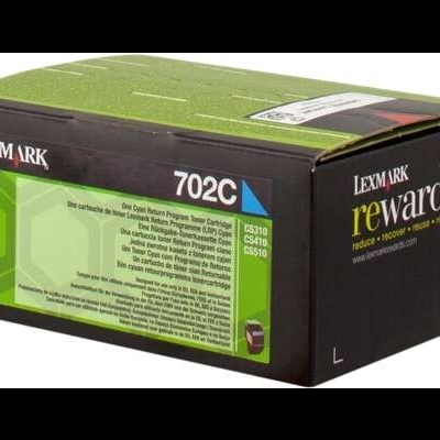 Caixa de toner Lexmark 702C preta e verde com texto de reciclagem.