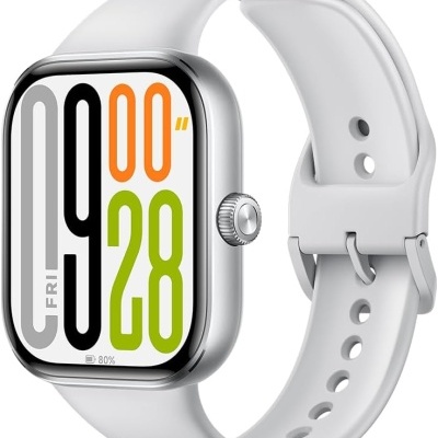 Relógio inteligente branco com ecrã digital colorido