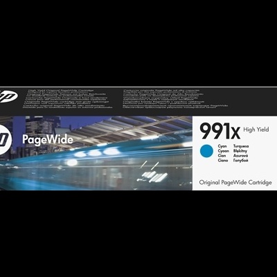 Cartucho de tinta HP PageWide 991X ciano na embalagem