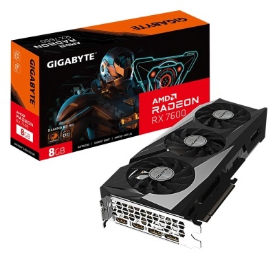 Placa gráfica Gigabyte AMD Radeon RX 7600 com caixa e ventiladores