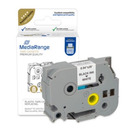 Fita cassete para impressora MediaRange preta e branca com embalagem branca