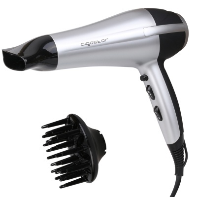 Secador de cabelo Aigostar prateado com detalhe preto e difusor preto