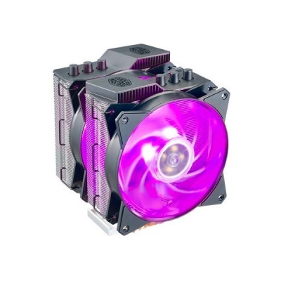 Ventoinha de computador com LED roxo, estrutura metálica e aletas de dissipação térmica