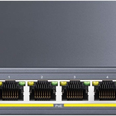 Switch de rede Cudy GS1005P cinzento com 5 portas e LEDs indicadores