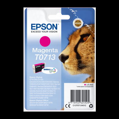 Cartucho de tinta Epson magenta T0713 com imagem de guepardo