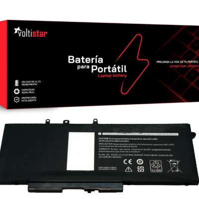 Caixa de bateria para portátil VoltiStar e bateria preta com etiquetas de segurança
