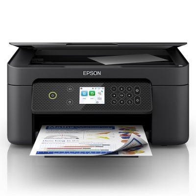 Impressora multifunções Epson preta a imprimir folha colorida