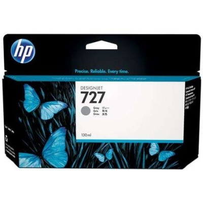 Embalagem de tinta HP DesignJet 727 cinzenta com borboletas azuis