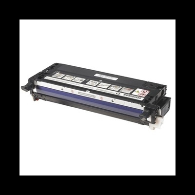 Cartucho de toner preto para impressora com rótulos e instruções visíveis