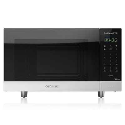Micro-ondas Cecotec ProClean 6110 em aço inoxidável e vidro preto com painel digital