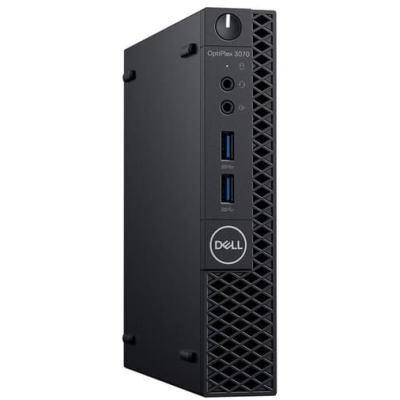 Computador de secretária Dell OptiPlex 3070 preto com portas USB e entradas de áudio na frente