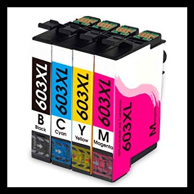 Conjunto de quatro tinteiros de impressora coloridos etiquetados 603XL