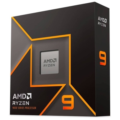 Embalagem preta e laranja com processador AMD Ryzen 9 9000 Series