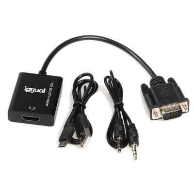 Adaptador VGA HDMI Iggual com cabos USB e áudio