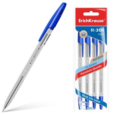 Canetas esferográficas azuis ErichKrause R-301 Classic em embalagem
