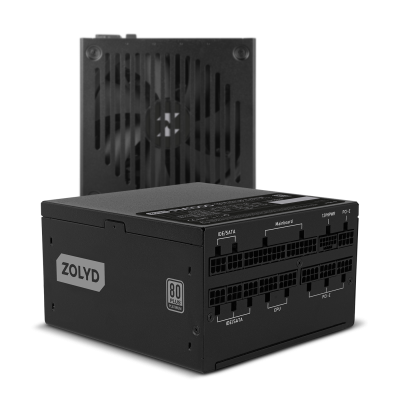 Fonte de alimentação modular preta ZOLYD com certificação 80 PLUS PLATINUM e ventoinha