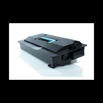 Toner de impressora preto com pega azul sobre superfície branca