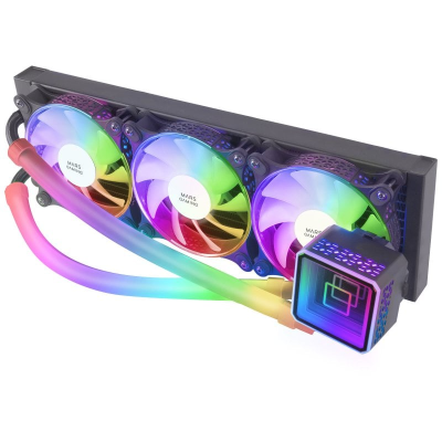 Sistema de refrigeração líquida PC com ventoinhas RGB e bloco CPU iluminado