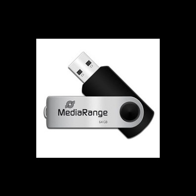 Memória USB preta com tampa metálica prateada MediaRange 64 GB