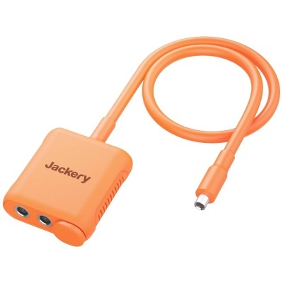 Adaptador ou carregador portátil laranja com cabo e palavra Jackery
