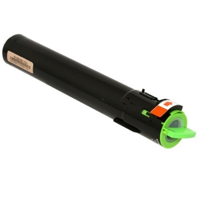 Cartucho de toner preto com tampa verde em fundo branco