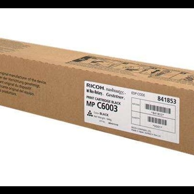 Cartucho de impressão preto Ricoh MP C6003 numa caixa de cartão.