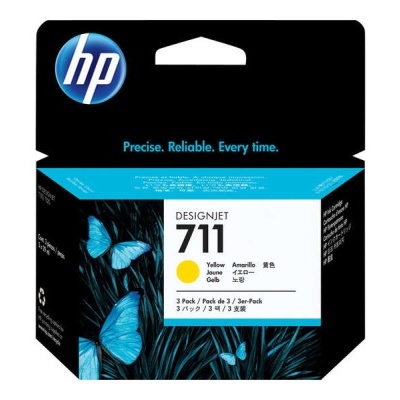 Caixa de tinta HP DesignJet 711 amarela com design de borboletas azuis