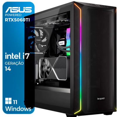 Computador de secretária preto com painel lateral de vidro e iluminação RGB