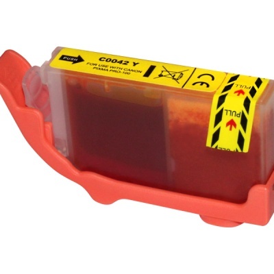 Cartucho de tinta amarelo para impressora Canon PXIMA PRO-100 com etiqueta amarela e base laranja