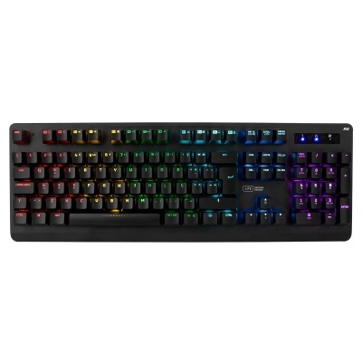 Teclado mecânico com iluminação RGB multicolorida e teclas pretas
