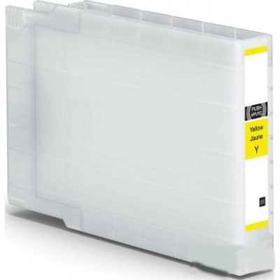 Cartucho de tinta amarela de impressora com etiqueta