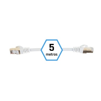 Cabo de rede branco com conectores RJ45, comprimento 5 metros
