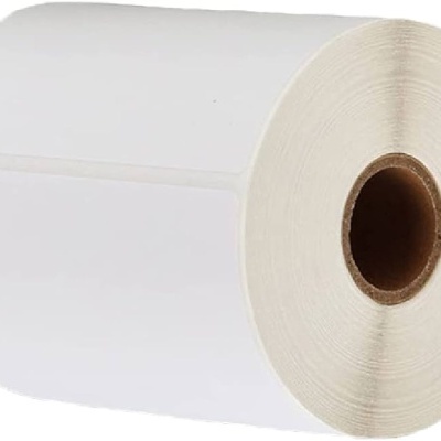 Rolo de etiquetas adesivas brancas com núcleo castanho