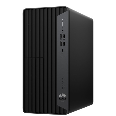 Computador desktop HP ProDesk preto com texturas verticais e portas frontais