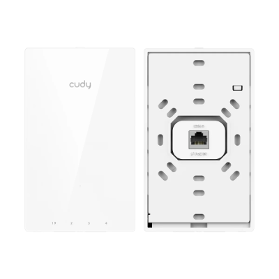 Equipamento de rede Cudy branco com indicadores e entrada Ethernet