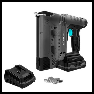 Ferramenta elétrica preta Ecocraptor com gatilho azul e acessórios
