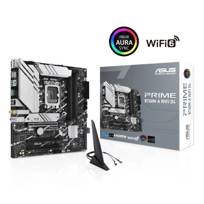 Placa-mãe ASUS PRIME B760M-A WIFI D4 com antena e embalagem