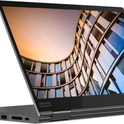 Portátil Lenovo conversível dobrado em modo tablet com ecrã táctil