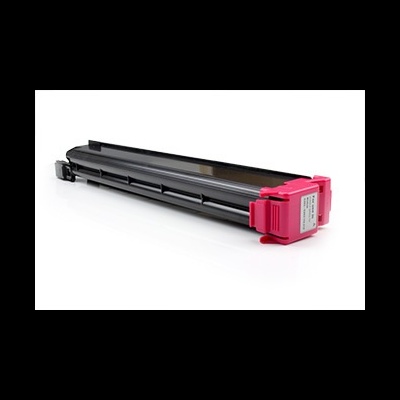 Cartucho de toner preto com tampa rosa em fundo branco