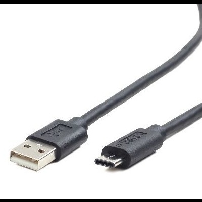Cabo USB preto com conector USB-A e USB-C