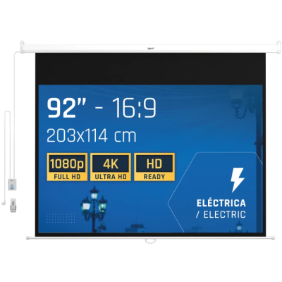 Ecrã de projeção elétrico branco 92 polegadas 16:9 com controlo por fio