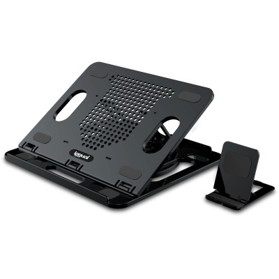 Suporte de laptop preto com ventilação e suporte menor dobrável