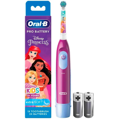 Escova de dentes elétrica Oral-B Disney Princess rosa com 2 pilhas e embalagem