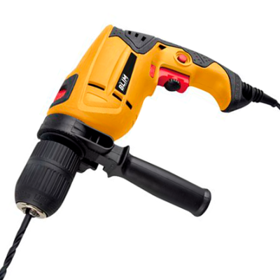 Berbequim elétrico amarelo e preto com punho lateral