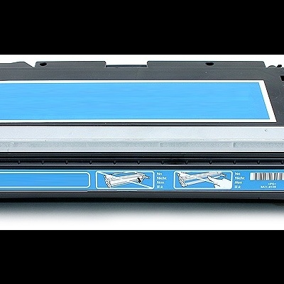 Cartucho de toner para impressora preto e azul com rótulos e código de barras