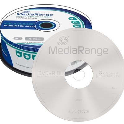 Pack 25 DVDs MediaRange DVD+R DL camada dupla 8,5GB velocidade 8x