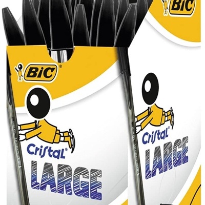 Caixa de 50 esferográficas BIC Cristal Large com tampa preta