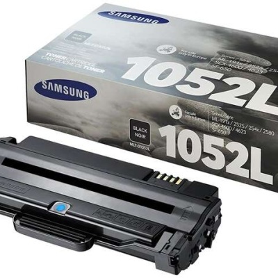 Tinteiro Samsung 1052L preto para impressoras com caixa cinza e azul