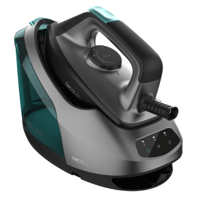 Ferro a vapor moderno cinzento com azul e preto, marca Cecotec